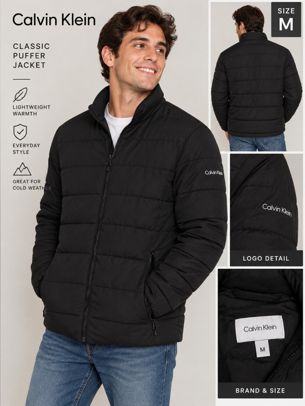 Calvin Klein mens medium black puffer jacket #25